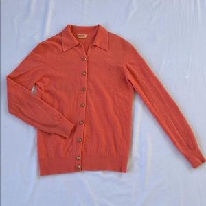 1950s Coral Cardigan Sweater with Rose Buttons